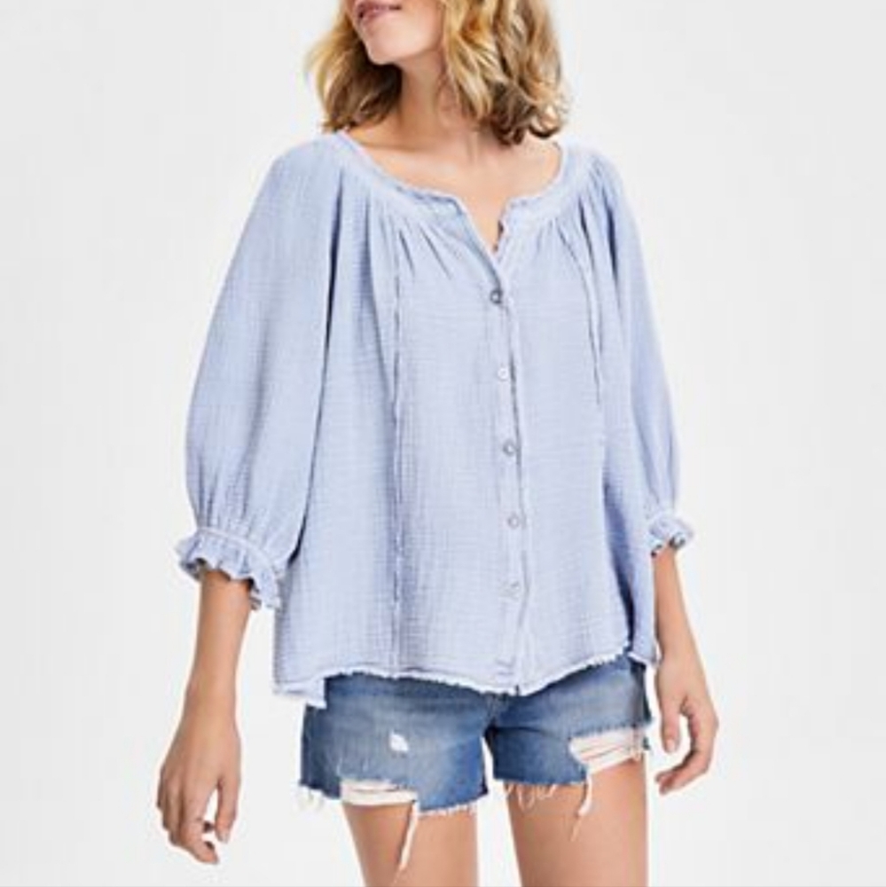 Free People We The Free Light Blue Blouse